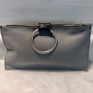 NWOT Nere Pere Genuine Leather Silver-tone Ring Colorblock Clutch Gray Black OS